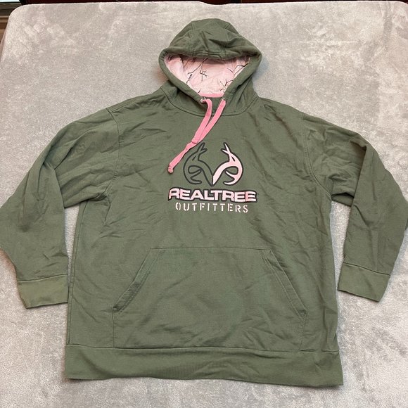 Realtree Outfitters Logo Hoodie Adult XL Green Pink Hooded Sweatshirt Pullover - Picture 1 of 8